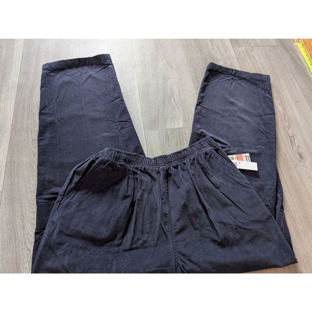 Erika Womens 1X Elastic Waist Corduroy Pants Navy Blue Relaxed Fit